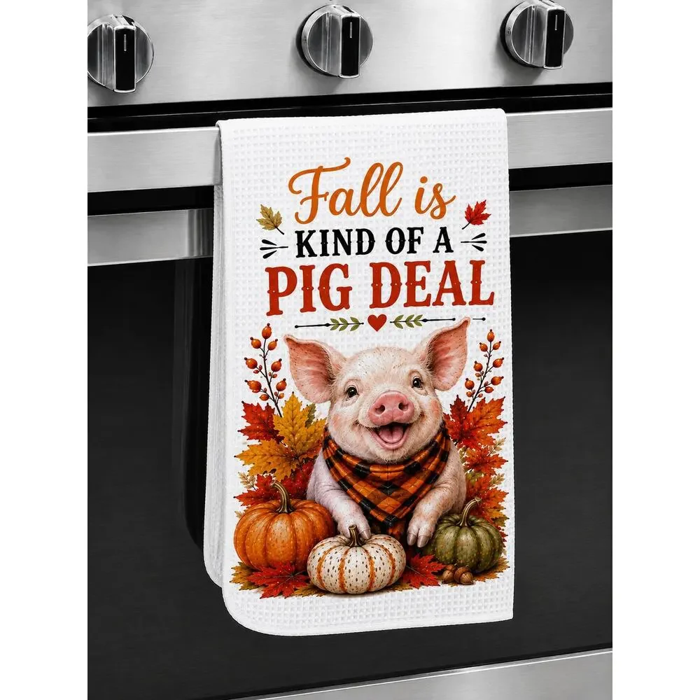 Fall Pig Kitchen Towel Fall Is Kind of a Pig Deal Pumpkin Farmhouse Decor